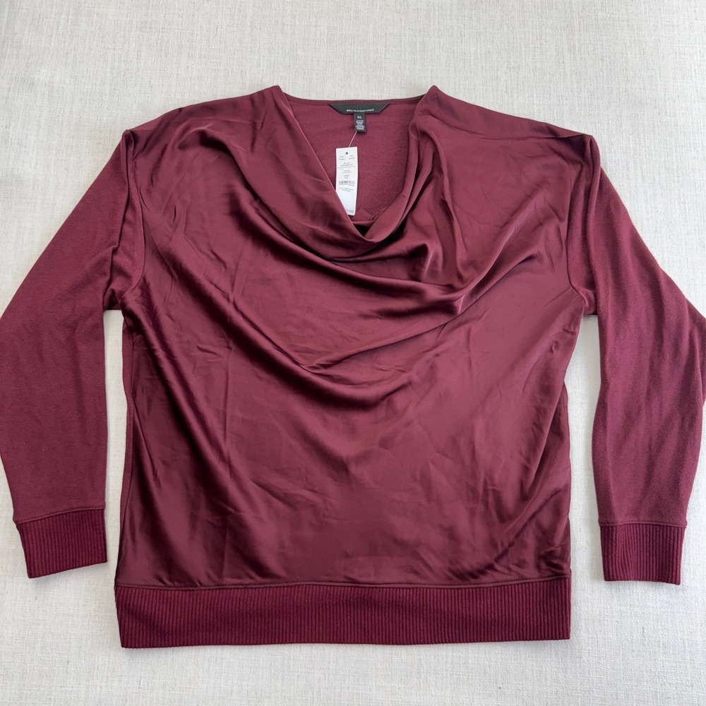 White House Black‎ Market XL Refinded Red Stain Cowl Neck Mixed Media Knit Top